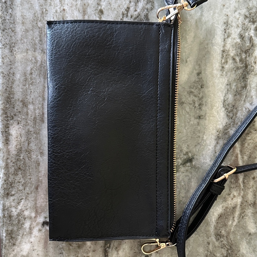 Chic Black Leather Wristlet Clutch